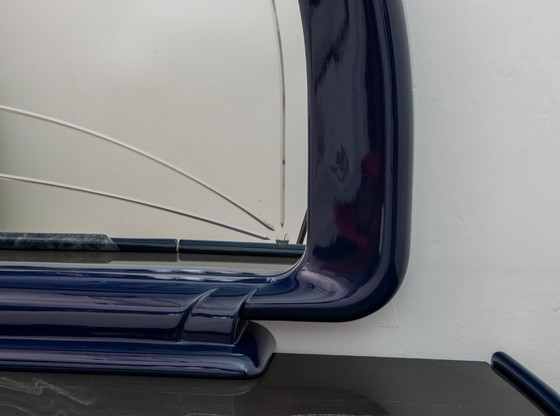 Image 1 of Credenza postmoderna in lacca blu e marmo nero di DBM, Italia, anni '80