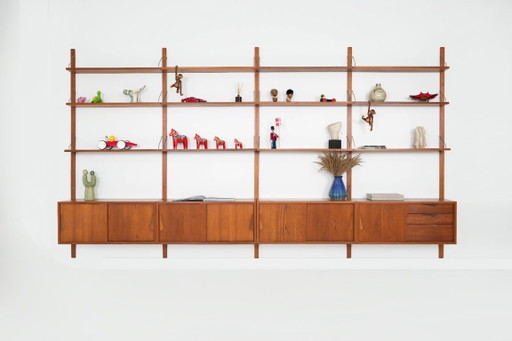 Teak modulair rekkensysteem van Kjell Riise, Brødrene Jåtog Møbelfabrikk, Noorwegen, jaren 60 – wandrek, Wood (photo 2 of 24)
