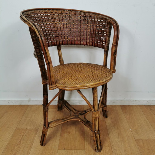 Vintage Mid - Century Bamboo Armchair, Rattan Chair