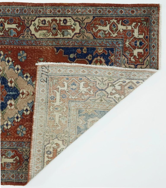 Tappeto turco vintage Oushak 218 × 131 cm – Tappeto in lana con medaglione color terracotta – Tappeti, Wool (photo 9 of 10)