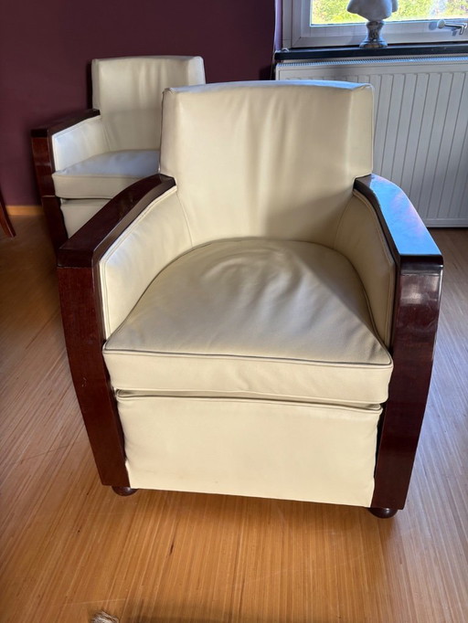 Ensemble de fauteuils Art déco en cuir et bois d'acajou, 1920