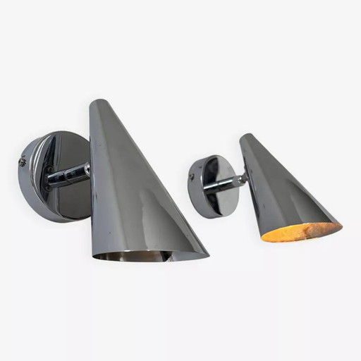 2 apliques de pared de metal cromado ajustables, Francia, 1980
