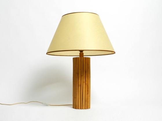 Image 1 of Large beautiful 1970s Italian bamboo table lamp with large oiled paper shade