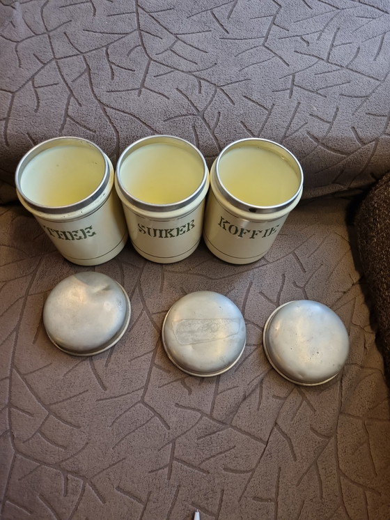 Image 1 of Vintage theebus,koffiebus en suikerbus - klassieke blikken 