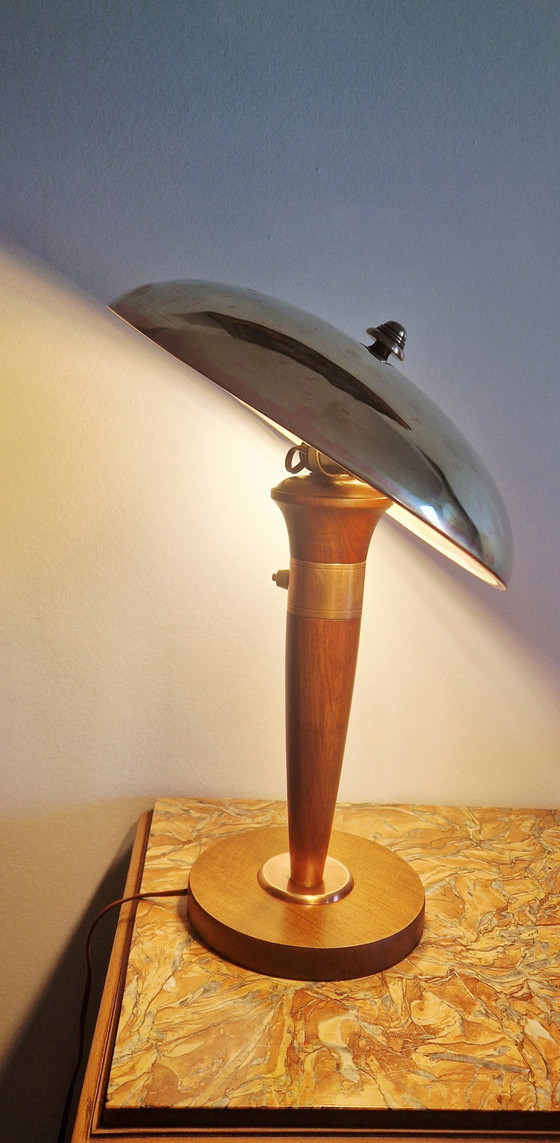 Image 1 of Art Deco verstelbare lamp - Messing en hout