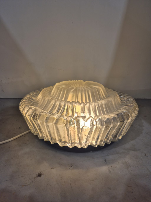 Vintage grote plafonierre frosted glass