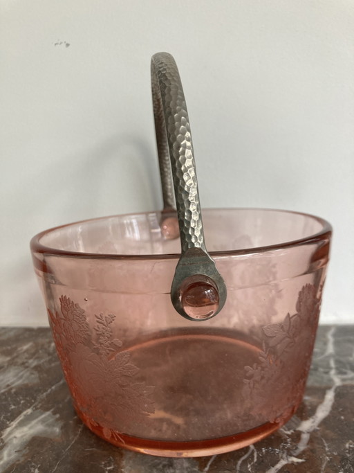Cambridge depressie glas mandje ijsblokjes cooler peach glas roze – tafelaccessoires, Metal (photo 2 of 7)