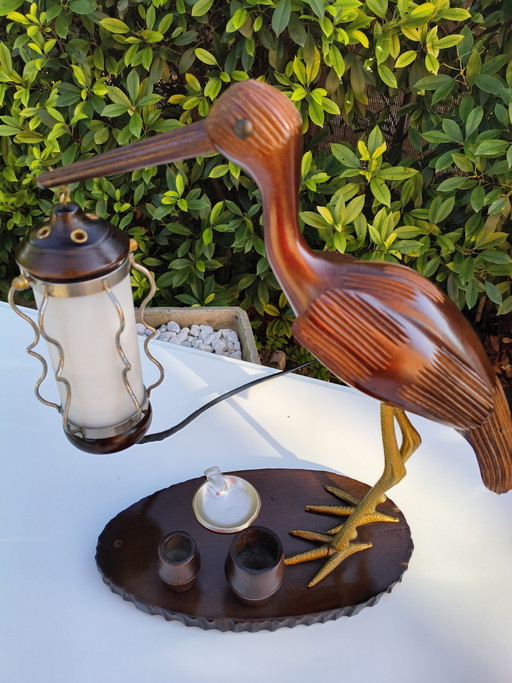 Vintage Tafellamp in Aldo Tura Stijl, Reigervormig met Asbak