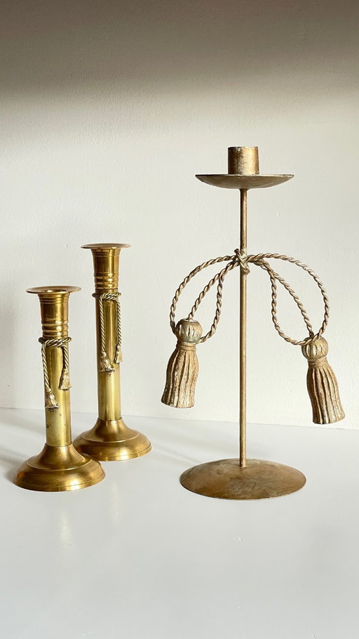 Vintage Knot Candle Holders Brass Metal