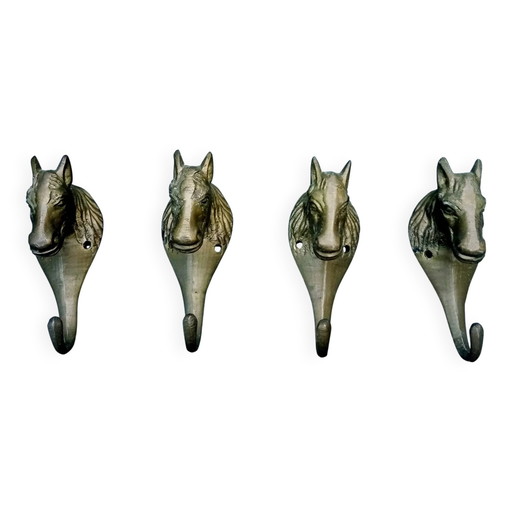 4 vintage massief messing paarden kapstokhaken