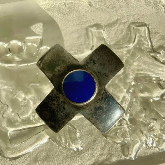 Image 1 of Antique Georg Jensen Era 1910-1925 Solid 925 Silver Maltese Cross Double Sided Lapis Lazuli & Onyx Hallmark GI