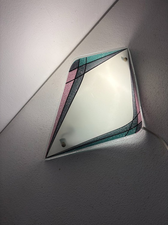 Applique da parete in vetro a forma di diamante postmoderna, vetro colorato, anni '80, Metallo, Nero (foto 6 di 11)