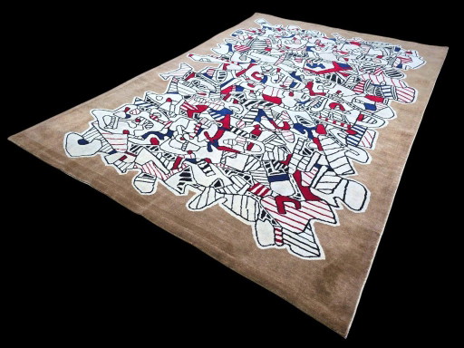 Handgeknoopt wollen tapijt – Abstracte kunst geïnspireerd op Jean Dubuffet (305 x 200 cm) (photo 2 of 11)
