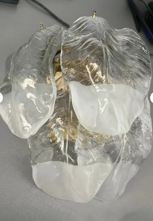 Mazzega Vintage Blad Wandlamp — Murano Glas (Italië, jaren 70) Gemaakt in Italië