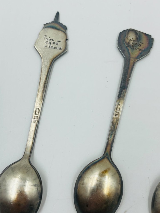 Set of 4 Souvenir Spoons Expo 58 Rare Pavilions, Cutlery Sets, Metal, Silver (photo 8 of 12)