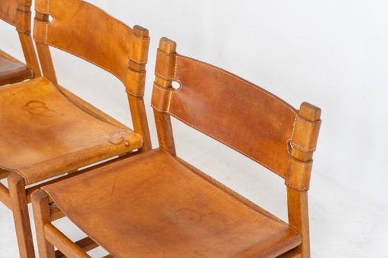 Image 1 of Oak & leather dining chairs (Denmark, 1960s).