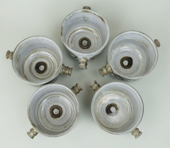 Image 1 of 5 soup bowls with plates ceramano gala sepia esthetique tique gerda heuckeroth 1970s