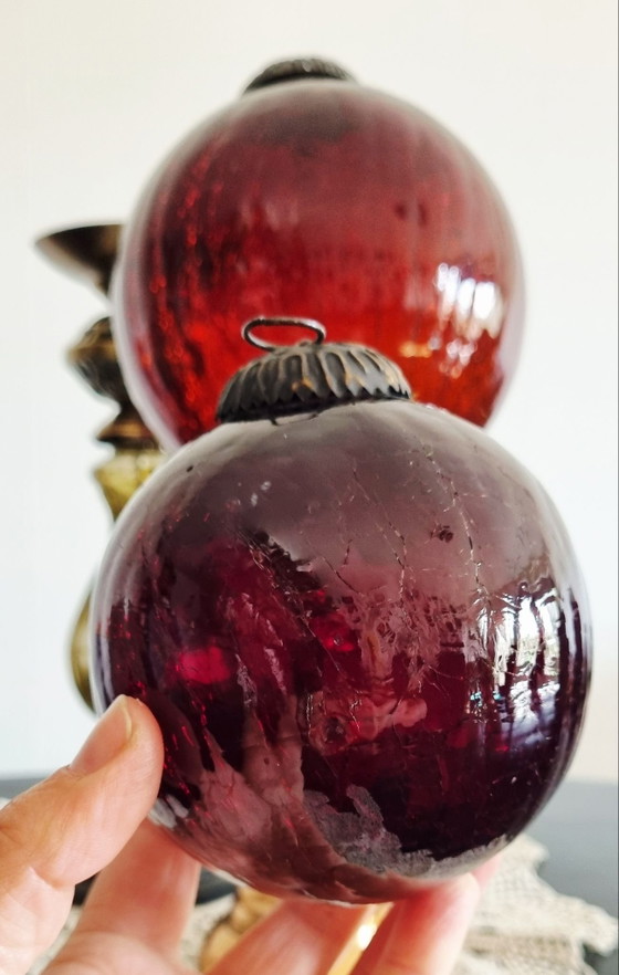 Vintage crackled glass Christmas ornament set of 2, Decorative Objects, Metal, Purple (photo 11 of 15)