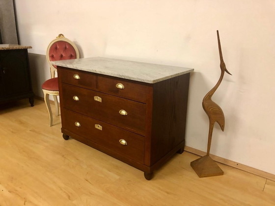 Image 1 of Jugendstil Kommode / Art Deco Kommode / Waschtisch / Schminktisch / Spiegelkommode mit Marmorplatte und facettiertem Spiegel um 