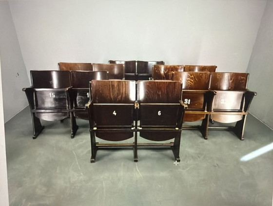 Poltrona doppia da cinema Thonet degli anni '40, panca da teatro in legno di faggio., Sedie pieghevoli (foto 18 di 18)