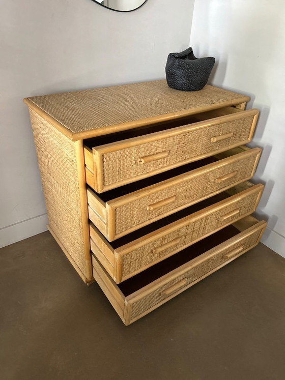 Image 1 of Vintage rattan bamboo chest of drawers