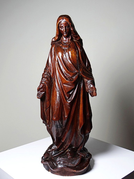 Image 1 of Antique religious sculpture of the Virgin Mary in carved wood, Immaculate Conception