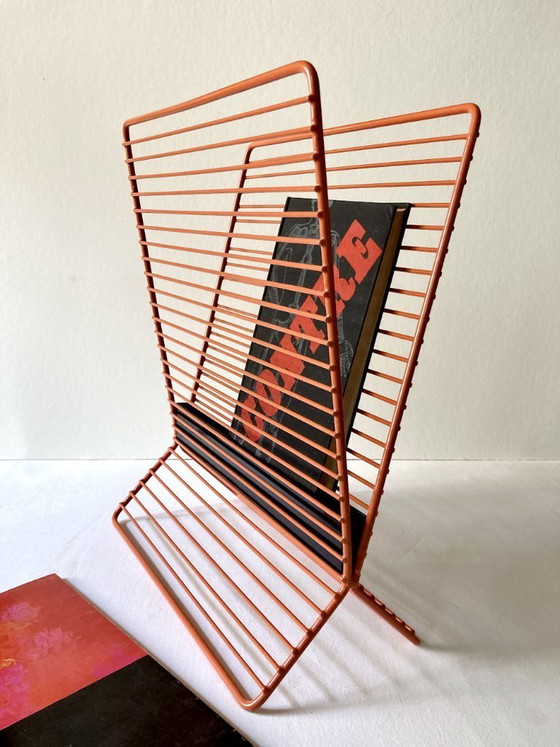 Image 1 of Wire metal magazine rack with triangular compartment, 1950s