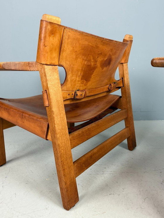 Image 1 of 2x Børge Mogensen Cognac-Leder und Eiche, spanischer Stuhl für Fredericia, 1960