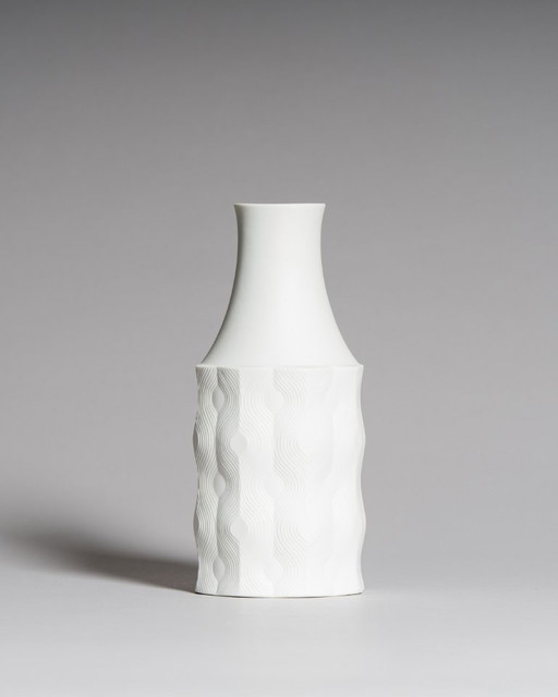 Jarrón de porcelana Bisque Scherzer Bavaria × Werner Uhl Op-Art Relief Alemán Vintage