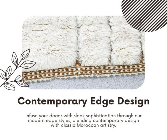 Image 1 of Alfombra marroquí abstracta moderna, alfombra Beni Ourain de lana color crema beige, 2x1 m.