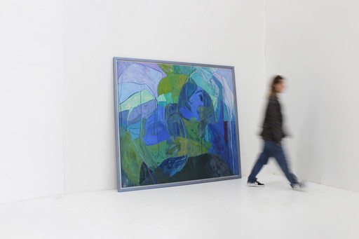 ‘Conversation in the rain’ Abstract Oil on Canvas Large Painting 1990s
