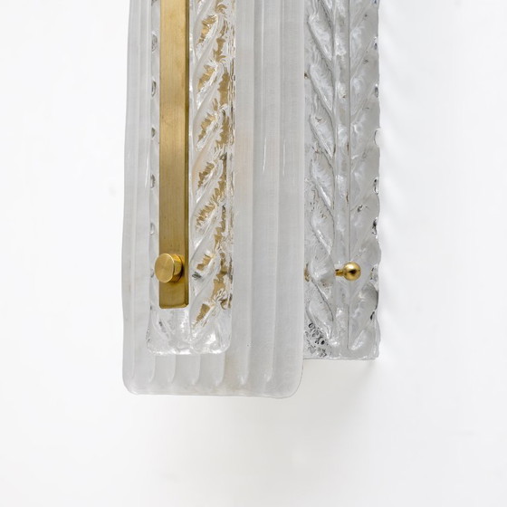 Image 1 of Paire de lampes de style Art Déco en laiton et verre de Murano texturé