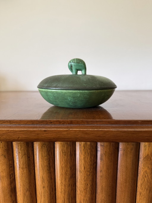 Art deco groene keramische kom / vide poche, Angelo Biancini, Società Ceramica Italiana, Laveno Italië jaren 1930