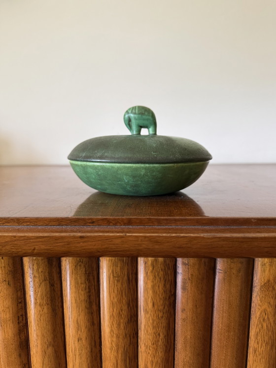 Image 1 of Art deco cuenco de cerámica verde / vide poche, Angelo Biancini, Società Ceramica Italiana, Laveno Italia 1930s