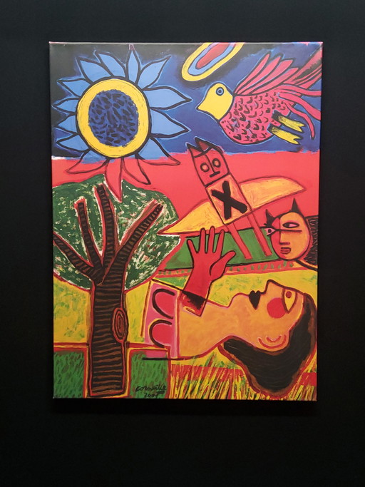 Corneille-Siebdruck auf Leinwand, 60 x 80 cm