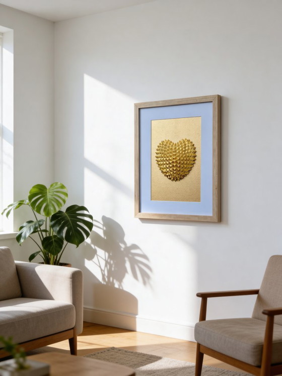 Image 1 of 3D Geometric Heart Wall Art – Gold Heart