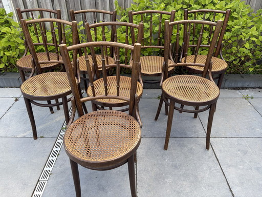 8 vintage Thonet style bistro chairs Romania webbing seats