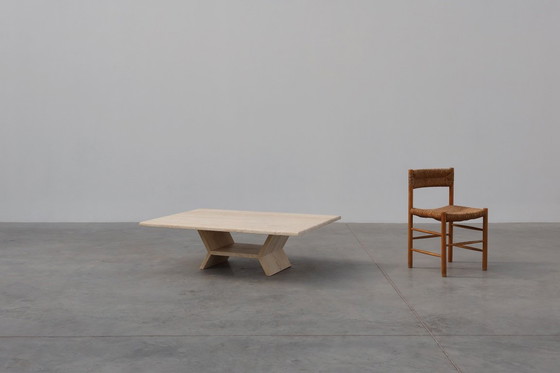 Image 1 of Café rectangular geométrico escultural de travertino, Italia Años 60