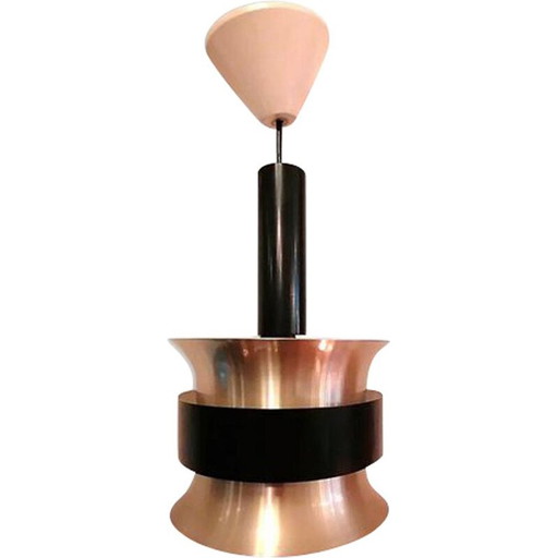 Lampe suspendue vintage en métal brossé et noir par Carl Thore pour Granhaga Metallindustri, Suède 1960