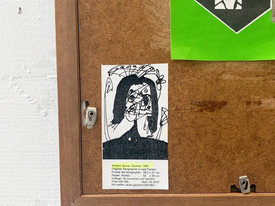Image 1 of Framed original artwork with figurative scene and handwritten notes, 1980s