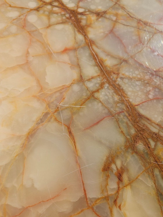 Image 1 of French Vintage oval Onyx Marble and Brass Coffee Table-Marble Cocktail Table-Lounge Table-Style Louis XV-60s