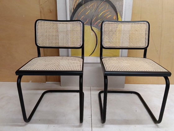 Image 1 of ALIVARMVSEVM 104. SET of 2 CESCA B32 Chairs (NEW) in Black Frame Limited Edition 