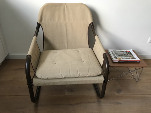 Mid - Century Bauhaus tubular canvas armchair by Tomas Jelinek by IKEA 1980s