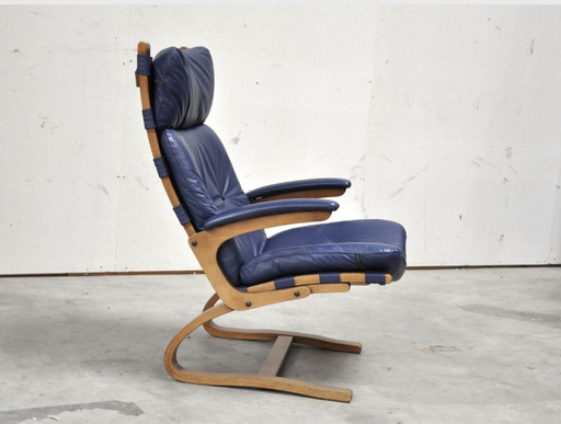 Blauw leren ingmar relling fauteuil