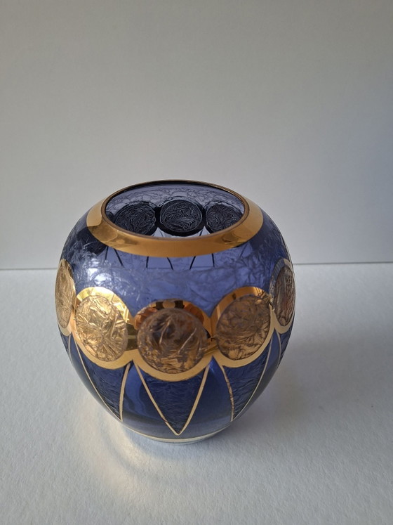 Vase MONARCH Art Déco, Or, Verre, Bleu (photo 2 sur 5)