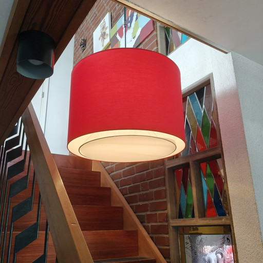 Grote Stéphane Davidts hanglamp Ø60 cm – rode stoffen kap