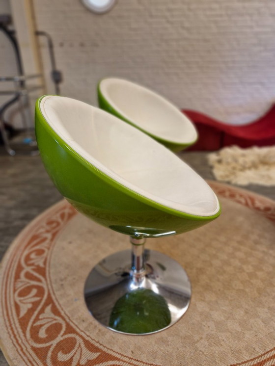 Image 1 of Space age bucket chairs green/cream