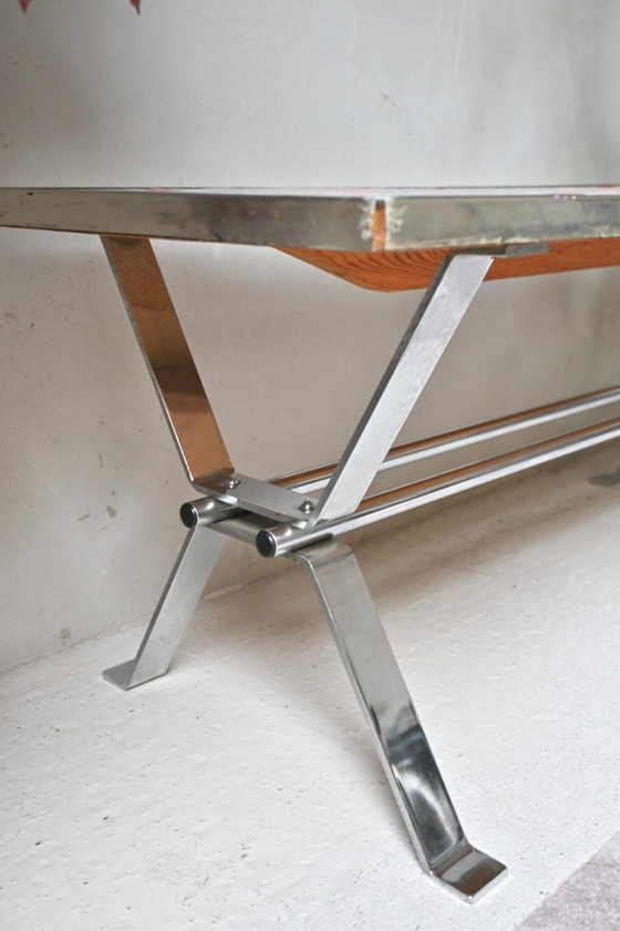 Image 1 of Couchtisch aus den 1970er Jahren mit Fliesenplatte und Chromsockel