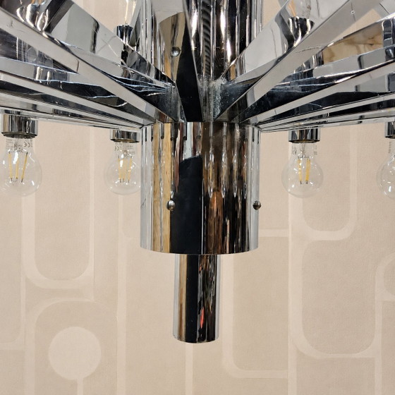 Image 1 of Vintage Large Chrome Italian Space Age Pendant Lamp Gaetano Sciolari (Sputnik Lamp)
