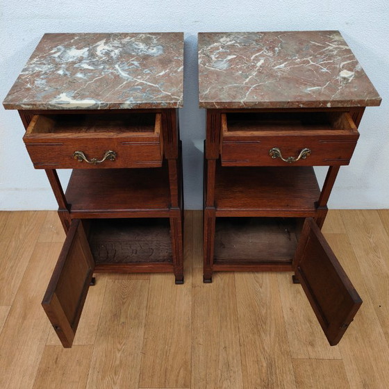 Image 1 of Set di comodini antichi vintage con piano in marmo